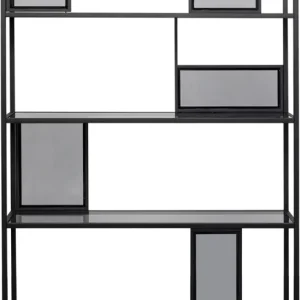Beställ idag Hylla Skyler - Bokhylla i Svart/Tonat Glas, 195x115cm
