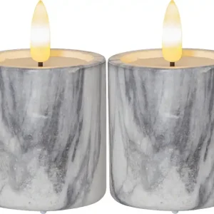 Blockljus LED Star Trading Flamme Marble Grå 2-Pack 5,5x9cm Rea
