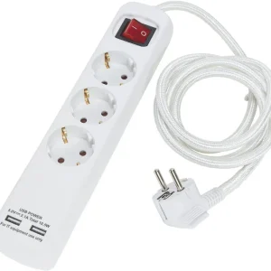 PR Home Grenuttag 3:a Med USB Vit 1,4m Kampanjpris