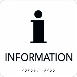 Taktil skylt Information 150x150 mm, Vit med svart text Erbjudandepris