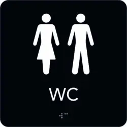 Taktil skylt WC 150x150 mm, Svart med vit text Extra rabatt