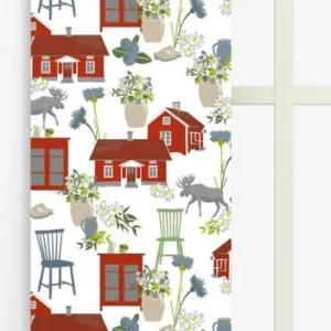 Panelgardin Arvidssons Textil Strövtåg Offwhite/Röd 43x240cm 2-Pack risnedsättning