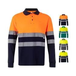 VL PLUTO. Tvåfärgad pikétröja (150g/m²) med långa ärmar, i bomull (55%) och polyester (45%) Endast denna vecka