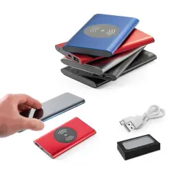 Extra rabatt CASSINI. Powerbank 4 000 mAh med 5W trådlös laddare i återvunnet aluminium (100% rAL)