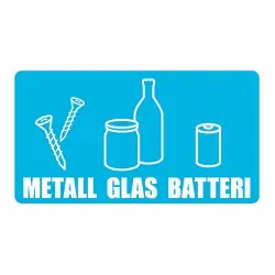 Återvinningsdekal Metall Glas Batteri 180x100 mm Säker betalning