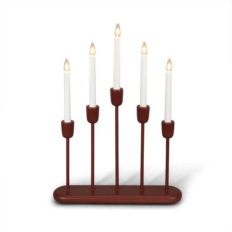 Konstsmide Adventsljusstake LED Trä/Metall Mörkröd 5L 53,5cm Expressleverans