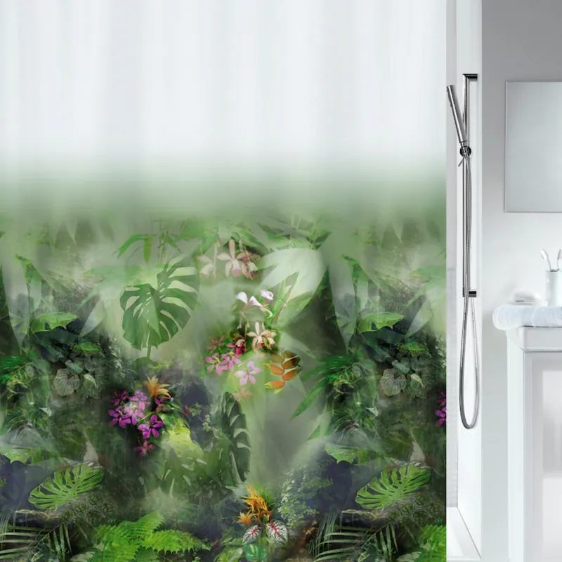 Duschdraperi Med Tyngdband Spirella Jungle Grön 180x200cm Billigare