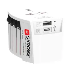 SKROSS världsreseadapter MUV 2-polig med USB A och C Extra rabatt