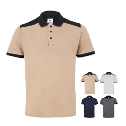 Begränsat antal VL VELES. Tvåfärgad pikétröja i stretchig piké (200g/m²) med korta ärmar, i polyester (96%) och elas