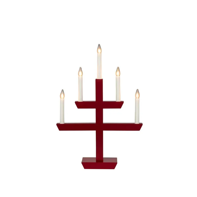 Adventsljusstake Trä Röd 5L 48cm Konstsmide risnedsättning