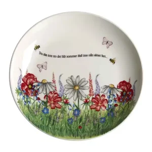 Trygg betalning Rund assiett med handritat motiv Sommar Ø16,5cm