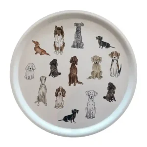 Bricka med handritat motiv Hund Ø38cm Populärt val