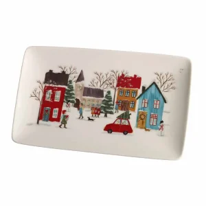 Porslins assiett/serveringsfat Vinter med tryckt handritat motiv 1-pack Snabb leverans