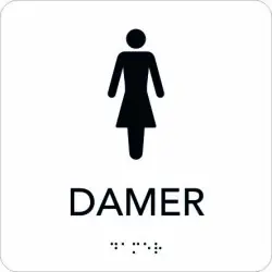 Taktil skylt Damer 150x150 mm, Vit med svart text Handla nu
