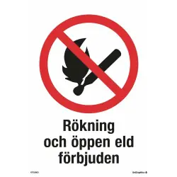 Fynd Varningsskylt Rökning och öppen eld förbjuden 297x210 mm - A4 Plast