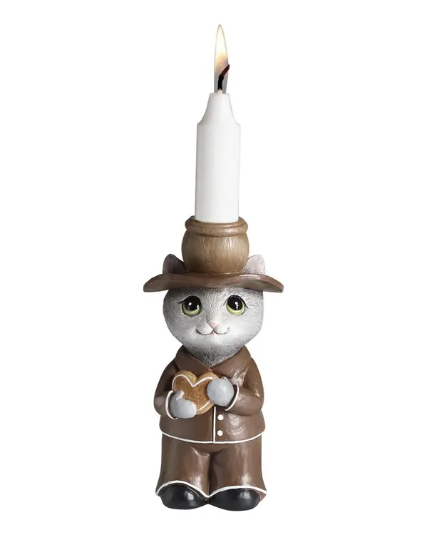 Kundfavorit Ljusstake katt, Pepparkaka 14,8 cm