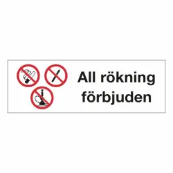 Beställ nu Informationsskylt All Rökning Förbjuden x3 100x300 mm - Plast