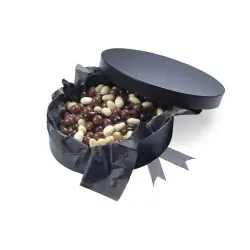 Expressleverans Svart Hattask med Chokladtäckta Mandlar & Nötter | Flera storlekar