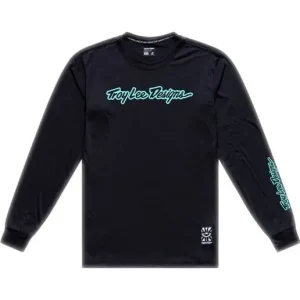 Begränsat erbjudande Cykeltröja Troy Lee Designs Skyline Ride Long Sleeve Tee Signature Black/Real Teal